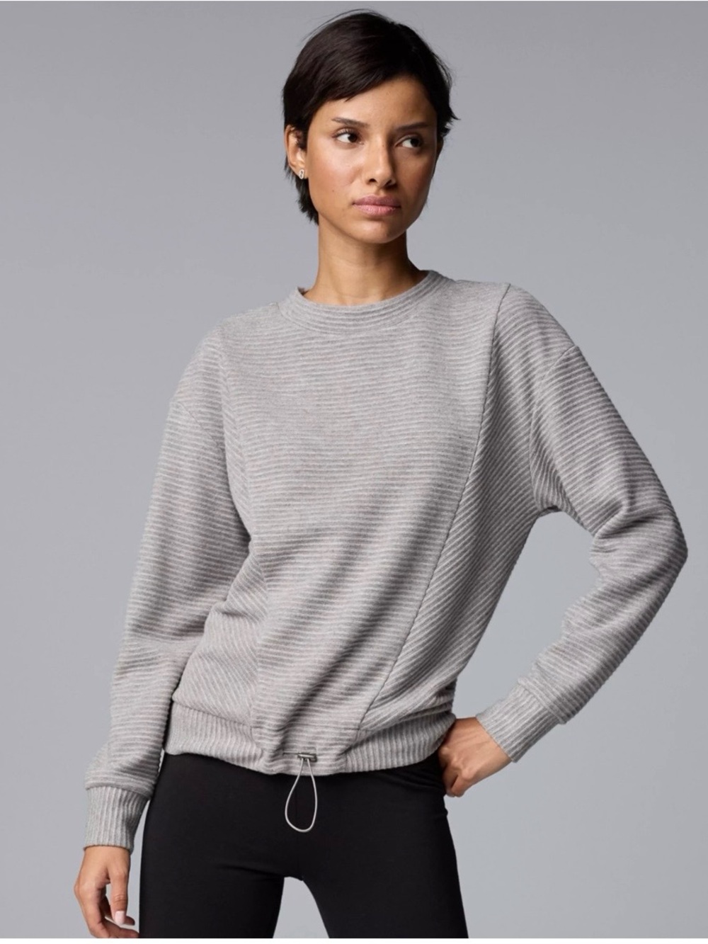 Simply Vera Vera Wang Gray Ribbed Knit Drawcord Hem Cozy Pullover Sweater Sz L